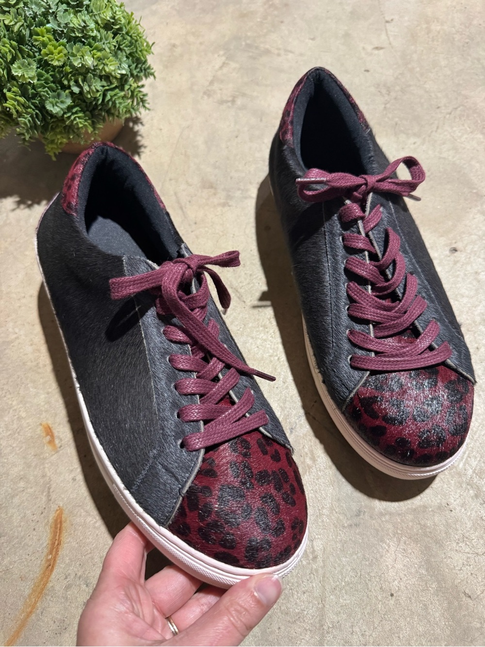 Alcalas Boots Saul Burgundy Leopard Cowhair Tennis Shoes Sneakers Size 10 Fall